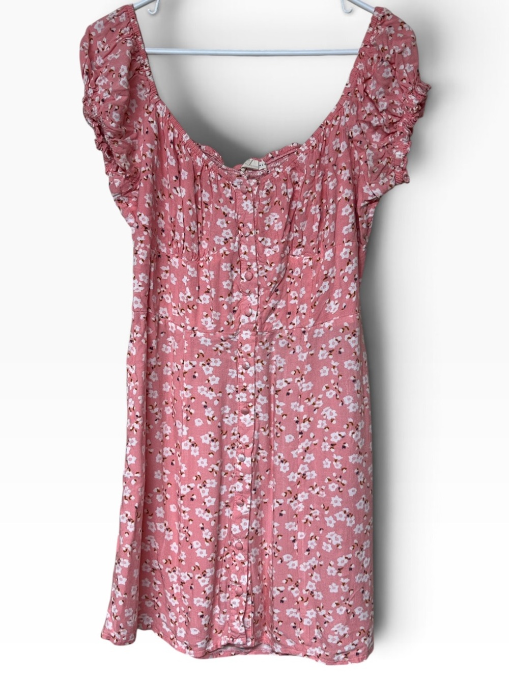Aeropostale pink & white ditzy floral print button front puff sleeve mini dress